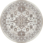 zesthome 9ft Round Rugs for Living Room, Non-Slip Washable Round Area Rugs, Ultra-Thin Large Circle Rugs, Soft Low Pile Rug for Bedroom, Kitchen - Vintage Stain Resistant Round Rug (Brown/Beige,9'x9')