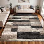 SUPERIOR Indoor Area Rug, Jute Backed, Modern Geometric Patchwork Floor Decor for Bedroom, Office, Living Room, Entryway, Hardwood Floors, Rockwood Collection, 9' x 12', Chocolate