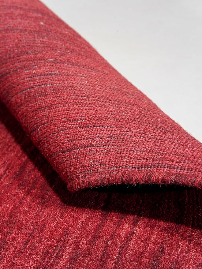 Hand Knotted Loom Wool ECO-Friendly Area Rugs - 3'x5', Rectangle, Dark Red Color, Solid Plain Design, High Pile Handmade Anti Skid Area Rugs for Living Room, Bed Room (L00111)