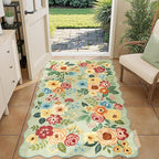 DUKINO 3x5 Area Rug, Floral Non-Slip Indoor Washable Rug with Low Pile & Non-Shedding, Lightwight Boho Design Carpet for Entryway, Bedroom, Kids Room, Living Room, Kitchen, Green
