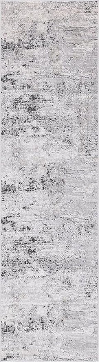 Rugs.com Leipzig Collection Runner Rug – 10 Ft Runner Grey Low-Pile Rug Perfect for Hallways, Entryways