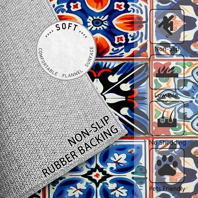 Moroccan Trellis Rugs 8x10-6x9 ft, Moroccan Tile Rug, Colorful Trellis Living Room Rug, Geometric Patchwork Washable Area Rugs for Bedroom, Oriental Traditional Home Decor & Gifts