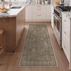 Bavni 2'6''x6 Rug Runners for Hallways, Washable Runner Rug Non Slip, Vintage Floral Print Style Rugs for Bedroom-Lightweight Low Pile Carpet for Hallways Bathroom, Brown