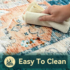 YJ.GWL Area Rugs for Living Room 9x12 Machine Washable Rugs, Non Slip Floral Vintage Rug Indoor Carpet, Stain Resistant Large Rug for Bedroom Dining Room, Dark Blue