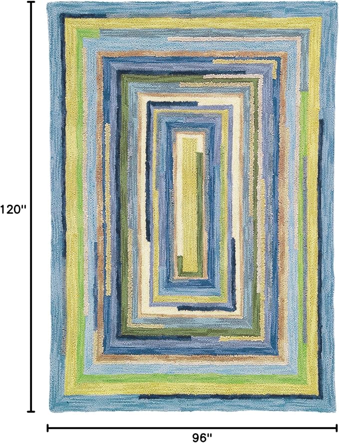 Company C Concentric Squares Area Rug Wool 8' X 10', Sky Striped
