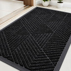 Kitinjoy Front Door Mat Outside Entrance, Sturdy Natural Dirt Trapper, Heavy Duty Rubber Doormat, Low Profile Non-Slip Backing, Easy Clean Floor Mat for Indoor Outdoor Entry, 35X23 Inch, Black