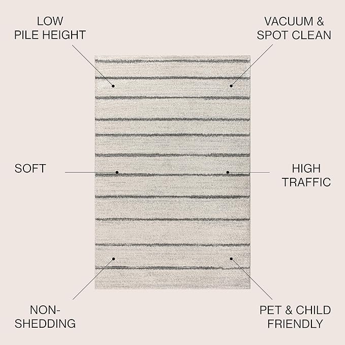 JONATHAN Y Williamsburg Minimalist Stripe Cream/Gray Indoor Area Rug, 3x5, Contemporary, Modern, Easy-Cleaning for Living Room, Bedroom, Kitchen, Pet Friendly, Non-Shedding (MOH201A-3)