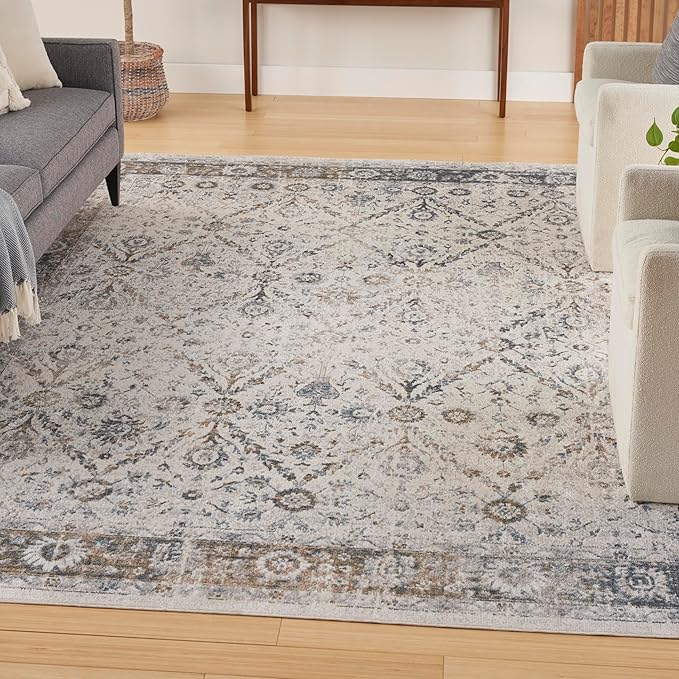 Nourison Home Astra Machine Washable Ivory Blue 6'7" x 9' Area Rug - Easy Clean, Non Shedding, Bed Room, Living Room, Dining Room, Kitchen (7' x 9')