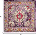SAFAVIEH Monaco Collection Area Rug - 5' Square, Violet & Fuchsia, Boho Chic Medallion Distressed Design, Non-Shedding & Easy Care, Ideal for High Traffic Areas in Living Room, Bedroom (MNC243P)
