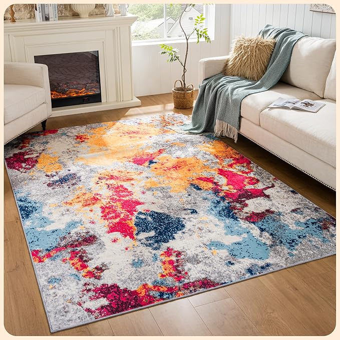 Istana 6x9 Area Rug - Multi Colors Rugs for Living Room 6x9 - Foldable Boho Rugs for Bedroom - Stain Resistant Washable Rug - Eco-Friendly Area Rugs - Easy to Clean Living Room Rug