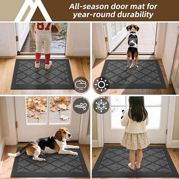COSY HOMEER Non-Slip Door Mat 24"x36", Entryway Rugs Low Profile Absorbent Dirt Trapper Doormat for Front Entrance, Washable Polypropylene Entry Mat (Dark Grey)