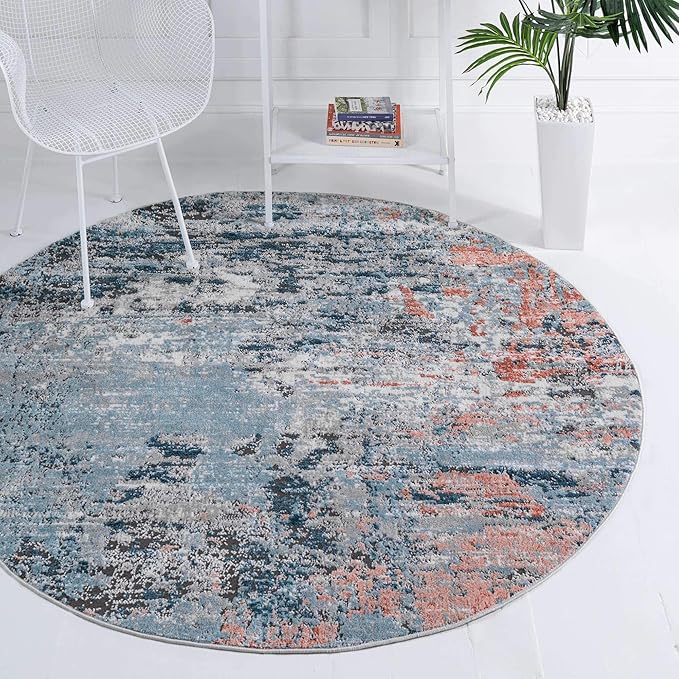 Rugs.com Leipzig Collection Round Rug – 3 Ft Round Multi Low-Pile Rug Perfect for Kitchens, Dining Rooms