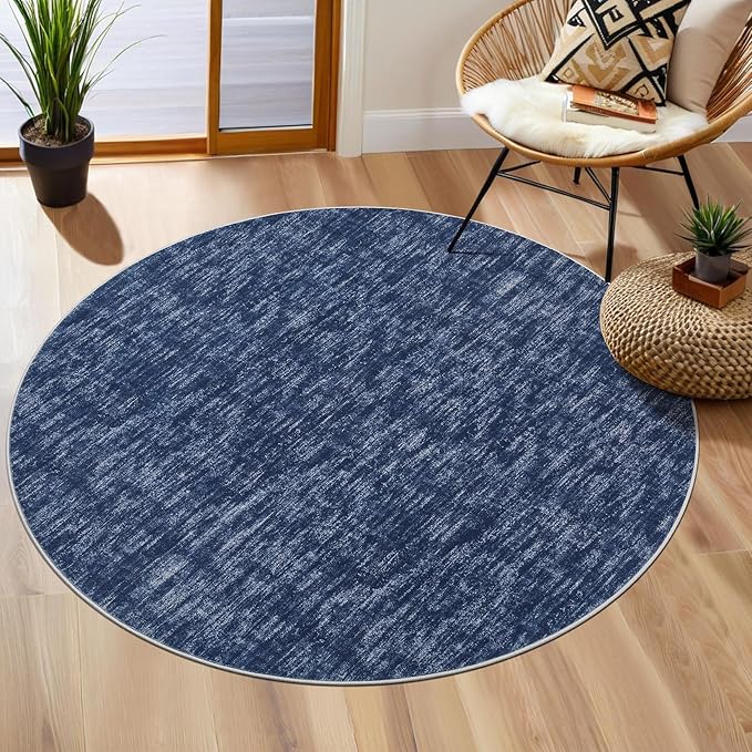 RUGSREAL 3ft Round Solid Area Rug Entryway 3ft Circle Rug Machine Washablr Small Dining Room Throw Rug Modern Contemporary Area Rug for Bedroom Living Room Nursery, 3' x 3' Round Blue