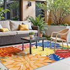 Colorful 3x5 Washable Rug for Living Room Tropical Botanical Modern Floral Chenille Area Rugs Low Pile Non Slip Carpet for Patio, Bedroom, Laundry, Rainbow