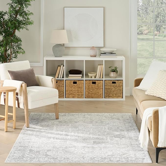 Nourison Home Astra Machine Washable Grey 6'7" x 9' Area Rug - Easy Clean, Non Shedding, Bed Room, Living Room, Dining Room, Kitchen (7' x 9')