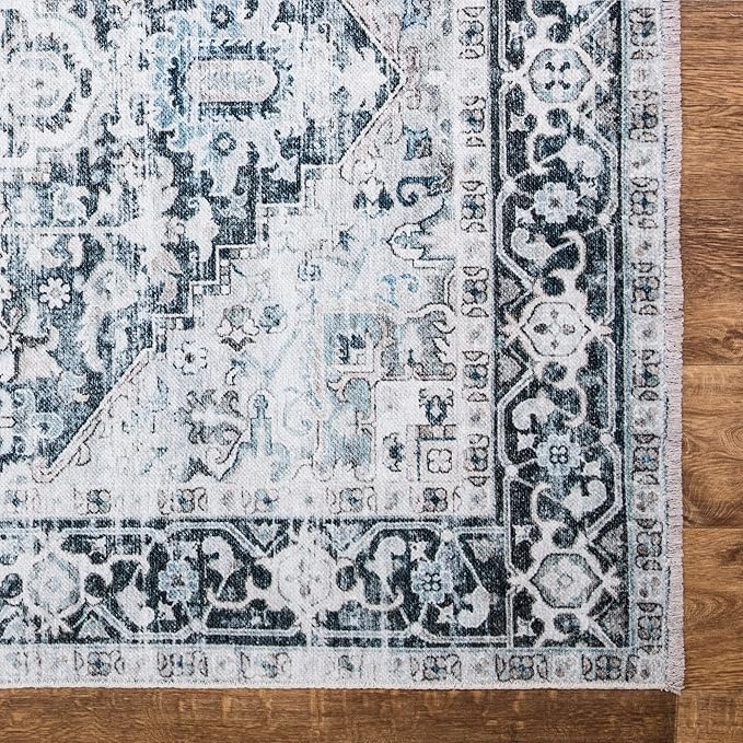 Bloom Rugs Caria Washable Non-Slip 6x9 Rug - Denim Blue Traditional Area Rug for Living Room, Bedroom, Dining Room, and Kitchen - Exact Size: 6' x 9'