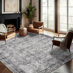 Washable Area Rug 8'x10' Retro Boho Design Non-Shedding Non-Slip Easy Care Ideal for High Traffic Areas in Living Room Bedroom Office Coffee Table Kitchen Large Carpet