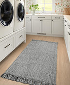 Collive Washable Area Rug 3' x 5', Modern Woven Kitchen Rugs, Grey/Cream Braided Cotton Rug Indoor Door Mat Throw Carpet for Entryway Living Room Nursery Mudroom Laundry Room