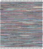 SAFAVIEH Rag Rug Collection Area Rug - 4' Square, Aqua & Multi, Handmade Boho Stripe Cotton, Ideal for High Traffic Areas in Living Room, Bedroom (RAR121K)