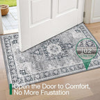 LUMI Indoor Thin Door Mat, 32x47 Washable Small Inside Doormat, Non Slip Low Pile Oriental Floor Carpet, Vintage Distressed Area Rug for Front Door,Entrance,Bedroom, Blue