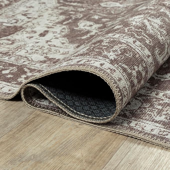Bloom Rugs Washable Non-Slip 6' x 9' Rug - Dark Brown Traditional Medallion Area Rug for Living Room, Bedroom, Dining Room, and Kitchen - Exact Size: 6' x 9'