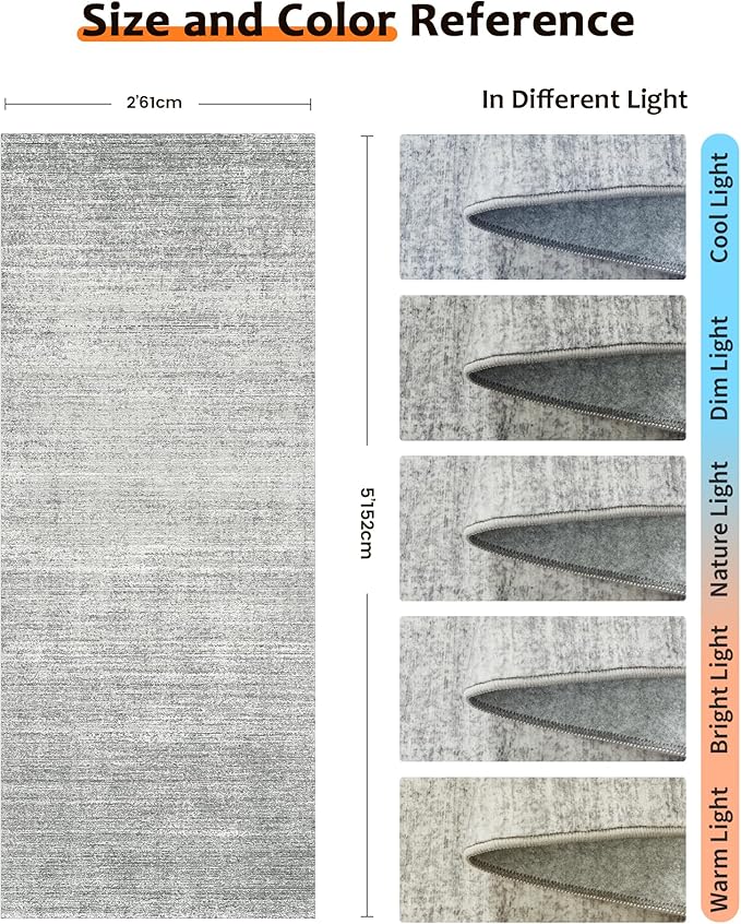 Art&Tuft Runner Rug 2x5 Non-Slip - Low-Pile Washable Runner Rug for Hallway, Soft Distressed Carpet Runner for Bedroom Bathroom Kitchen Laundry Living Room, Grey