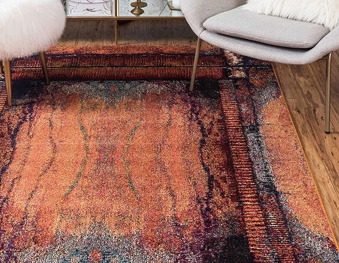 Unique Loom Estrella Collection Rustic, Distressed, Modern, Abstract Area Rug (9' 0 x 12' 0 Rectangular, Orange/Black)
