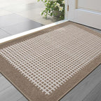 LUMI Inside Door Mat for Entry 24''x36'', Absorbent, Dirt Trapper, Low Profile Thin, Non Slip Mats with Rubber Backing, Ideal for Indoor, High Traffic, Garage, Entrance, Checkered Beige