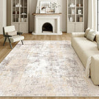 9x12 Area Rug Beige Grey Abstract Living Room Bedroom Carpet Neutral Modern Non Slip Soft Medium Pile Indoor Large Throw Rug for Dining Room Office