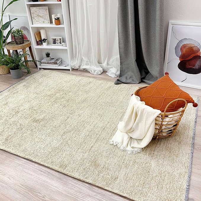 Alfa Rich 7x10 Sand Beige Washable Area Rugs for Living Room Bedroom Kitchen Cotton Runner Decor Rug