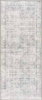 ReaLife Rugs Machine Washable Area Rug Runner - Living Room Bedroom Bathroom Kitchen Entryway Office - Padded Low Pile Stain Resistant Premium - Boho Farmhouse Vintage - Noor - Silver Ivory 2'6" x 6'