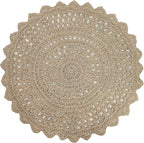 Hausattire Hand Woven Jute Crochet Rug, 3’ Round – Natural, Anti-Slip Accent Boho Entry Area Rugs for Kitchen, Living Room I Farmhouse Decorative Floor Rug, 3 Feet Round