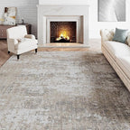 Modern Abstract Beige Gray Area Rug 6x9 Machine Washable Large Carpet Neutral Kitchen Indoor Accent Throw Low Pile Non Slip Distressed Living Dining Room Bedroom Office