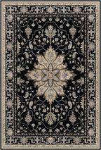Area Rugs 3'x12' Washable Non-Slip, Floral Vintage Distress Print Pattern Medallion Carpet for Living Room Bedroom Dining Room, Black Brown Neutral Dark Tan