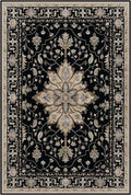 Area Rugs Square 6ft Washable Non-Slip, Floral Vintage Distress Print Pattern Medallion Carpet for Living Room Bedroom Dining Room, Black Brown Neutral Dark Tan