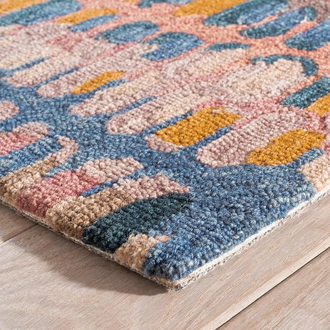 Dash & Albert Paint Chip Stone Hand Micro Hooked Wool Rug, 9.5 X 13.5 Feet, Multicolored/Pink Geometric Pattern