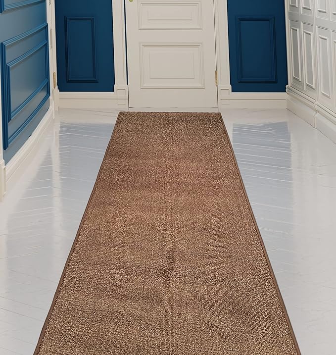 Custom Made Runner Rug Low Pile with Rubber Backing for Kitchen Foyer Hallway Entry Choose Your Length Size 31 Inch Wide Solid and Plain Brown Color (3 feet x 31 Inch)