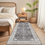Runner Rug Kitchen Washable Rugs: 3x8 Non-Slip Boho Vintage Distressed Stain Resistant Indoor Floor Moody Oriental Throw Carpet for Hallway Bathroom Laundry Room Entryway Bedroom- Black