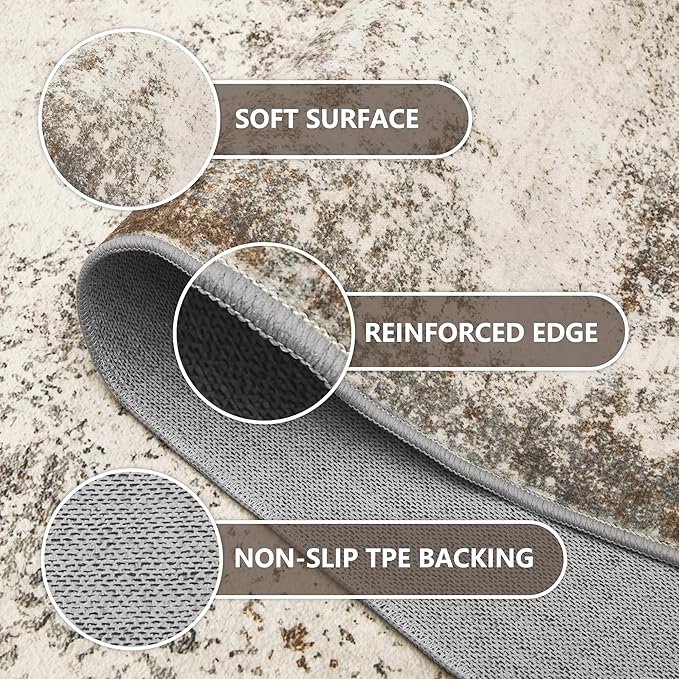 8x10 Area Rugs Machine Washable - Modern Abstract Large Rugs for Living Room Soft Anti-Skid Thin Carpet for Bedroom, Under Dining Table, Nursery, Farmhouse,Home Office (8'x10' Brown Grey)