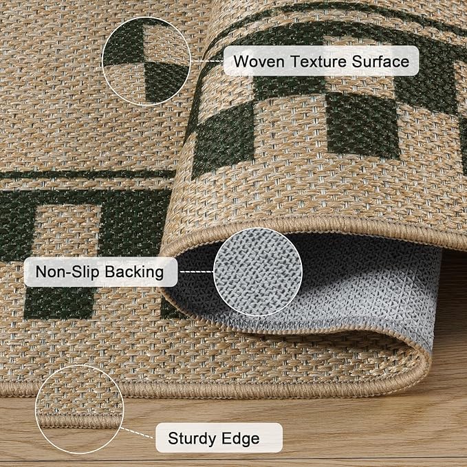 OJIA Easy Jute 3x5 Washable Rugs for Entryway, Farmhouse Checkered Indoor Door Mat Non-Slip Indoor Outdoor Rugs Modern Patio Rug Front Door Mat Outside Entrance Throw Carpet for Entry Porch Decor