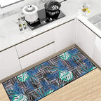 2x6 ft Runner Rug Tropical Blue - Non-Slip Low-Pile & Washable for Hallway, Living Room, Bedroom - Botanical Leaf Print Plush Soft - No Linting Easy Clean Indoor Carpet