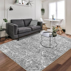 vivorug 8x10 Area Rugs for Living Room, Non-Slip Backing Washable Grey Rug 8x10, Large Area Rug Soft Carpet for Bedroom Dining Room, Vintage, Easy Clean, Durable, Low Pile Rug Under Table