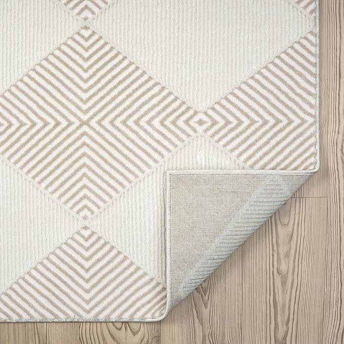 Abani Cream Area Rug for Living Room, Bedroom - Diamond Pattern - 4 x 6 - Durable & Easy to Clean