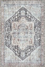 Bloom Rugs Washable Non-Slip 5' x 7' Rug - Charcoal/Brown Traditional Medallion Area Rug for Living Room, Bedroom, Dining Room, and Kitchen - Exact Size: 5' x 7'