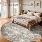 8ft Washable Round Rug - 8x8 Area Rugs Modern Abstract Rugs for Living Room Non-Slip Low Pile Soft Machine Washable Carpet for Bedroom, Living Room, Dining Room, Nursery, Farmhouse (8'x8' Brown Grey)