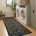 DOKINO 2x10 Runner Rug for Hallway, Vintage Washable Long Kitchen Rug with Low Pile Design, Floral Non Slip Soft Carpet Runner for Hallway, Kitchen, Bathroom, Bedroom, Black