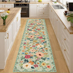 DUKINO 2x8 Runner Rug for Hallway, Washable Kitchen Runner Rug with Rubber Backing Non Slip, Low Pile Soft Boho Floral Thin Carpet for Entryway, Hallway, Bathroom, Laundry Room, Green