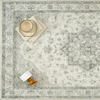 Green Area Rug 5x7 Washable Living Room Carpet Vintage Non Slip Soft Bedroom Indoor Office Retro Low Pile Thin Oriental Medallion Large Rug for Dining Room Bathroom Kitchen
