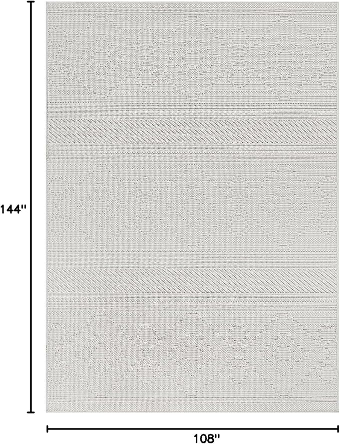 Beverly Rug Micro Loop Large Area Rug White 9x12 Modern Luxury Boho Geometric Durable Indoor Area Rugs for Living Dining Room Office Stain Resistant Non Shedding Casual Indoor Carpet White 9 x 12