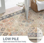 Bavni Washable Rug 5x7 Area Rug for Living Room Bedroom Dining, Washable Vintage Print Carpet, Ultra-Thin Low Pile Lightweight Rug with Non Slip Backing, Multi Beige